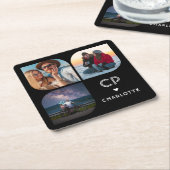 お名前3枚の写真 モダン シンプル おしゃれなモノグラム スクエアペーパーコースター (アングル)