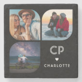 お名前3枚の写真 モダン シンプル おしゃれなモノグラム ストーンコースター (正面)