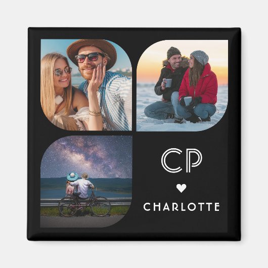 お名前3枚の写真 現代的でおしゃれなシンプルデザイン マグネット (正面)