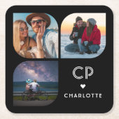 お名前3枚の写真 現代的 おしゃれ シンプル モノグラム スクエアペーパーコースター (正面)