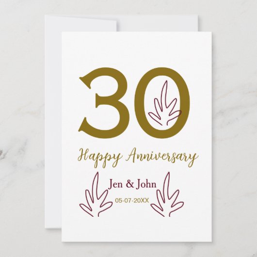 お名前30周年記念日ゴールデンレッドリーフ 招待状 (正面)