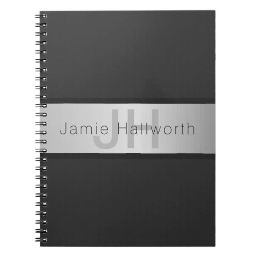 お名前＆イニシャル | グレー＆フェイクシルバー風 ノートブック (正面)