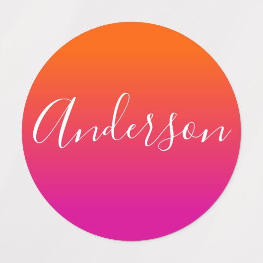 お名前 |オレンジ/ピンクのグラデーションの白いスクリプト ラベル (デザイン1)