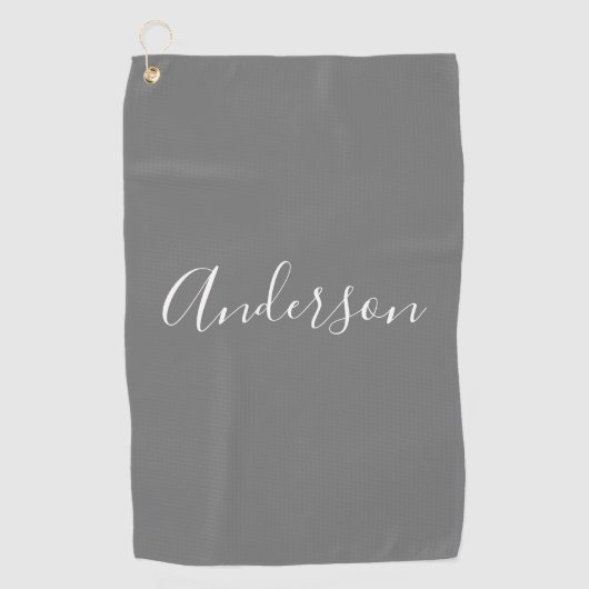 お名前 |グレーエレガントの白いスクリプト ゴルフタオル (正面)