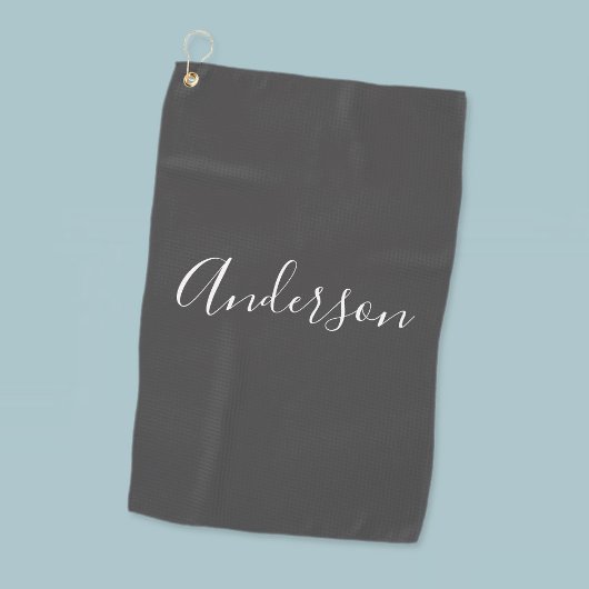 お名前 |グレーエレガントの白いスクリプト ゴルフタオル