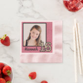 お名前&フォトスイート16ピンクグリッター 縁ありカクテルナプキン (インサイチュ)