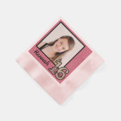 お名前&フォトスイート16ピンクグリッター 縁ありカクテルナプキン (角)