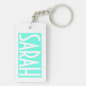 お名前 |ブライトはっきりしたアクアのホワイト文字 キーホルダー (裏面)