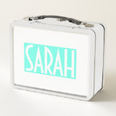お名前 |ブライトはっきりしたアクアのホワイト文字 メタルランチボックス