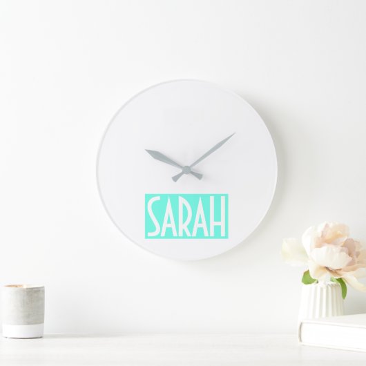 お名前 |ブライトはっきりしたアクアのホワイト文字 ラージ壁時計 (ホーム)