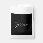お名前 | ブラックの背景に優雅な白のスクリプト フェイバーバッグ (正面)
