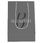 お名前&モノグラム、グレー文字オングレー ミディアムペーパーバッグ (裏面)