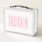 お名前 | ライトピンクの背景に白の太字 メタルランチボックス (裏面)