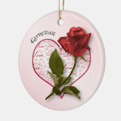 お名前 |レッドローズ&ステム花の写真 セラミックオーナメント (左)