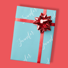 お名前 |ロビエレガントン卵青の白いスクリプト ラッピングペーパー