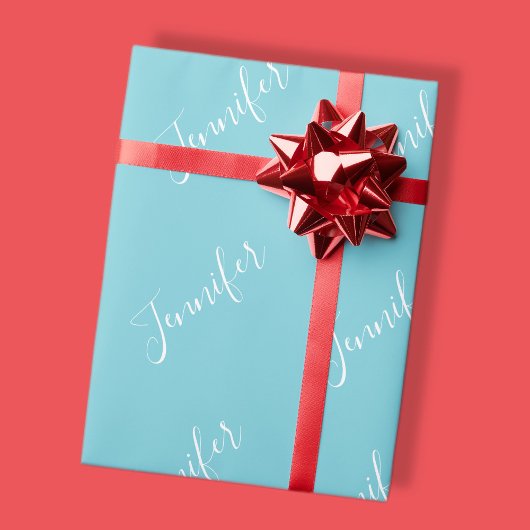 お名前 |ロビエレガントン卵青の白いスクリプト ラッピングペーパー