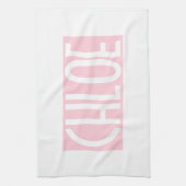 お名前 |淡いはっきりしたピンクの白い文字 キッチンタオル (縦)