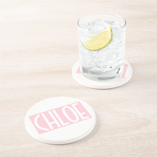 お名前 |淡いはっきりしたピンクの白い文字 コースター (側面)