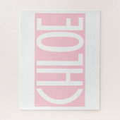 お名前 |淡いはっきりしたピンクの白い文字 ジグソーパズル (縦)