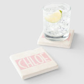 お名前 |淡いはっきりしたピンクの白い文字 ストーンコースター (横)