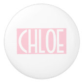 お名前 |淡いはっきりしたピンクの白い文字 セラミックノブ (正面)