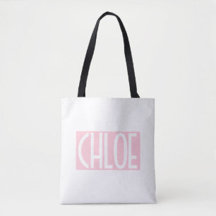 お名前 淡いはっきりしたピンクの白い文字 トートバッグ