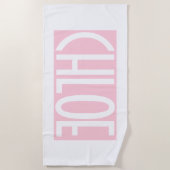お名前 |淡いはっきりしたピンクの白い文字 ビーチタオル (正面)