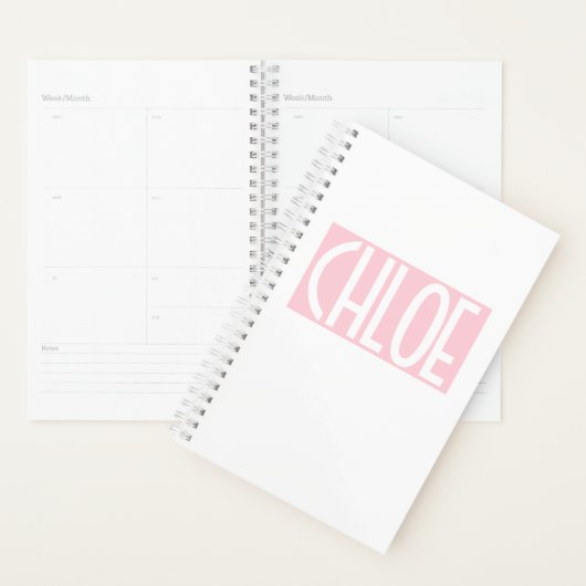 お名前 |淡いはっきりしたピンクの白い文字 プランナー手帳 (ディスプレー)