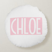 お名前 |淡いはっきりしたピンクの白い文字 ラウンドクッション (裏面)