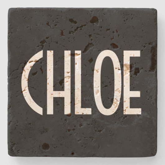 お名前、白はっきりした文字 |黒 ストーンコースター (正面)