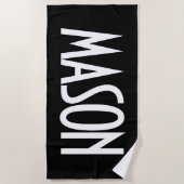 お名前、白はっきりした文字 |黒 ビーチタオル (正面)