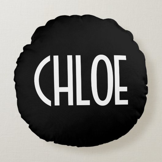 お名前、白はっきりした文字 |黒 ラウンドクッション (正面)