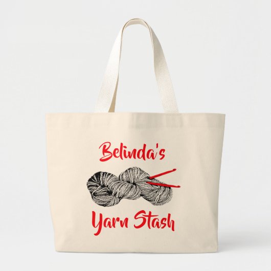 (お名前)編み針編み用のヤーンのスタックパーソナライズされた ラージトートバッグ (正面)