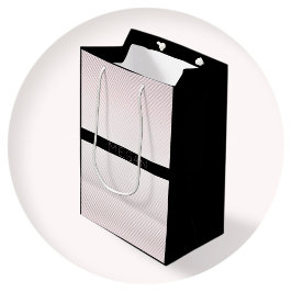 お名前 |薄い白とバラグラデーションのストライプ#2 ミディアムペーパーバッグ