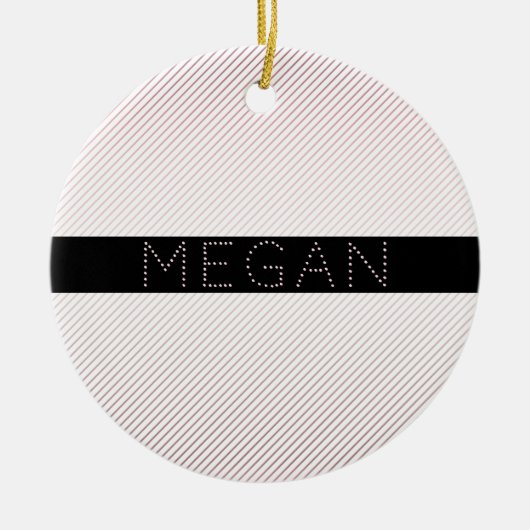お名前 |薄い白と差し込みバラグラデーションストライプ セラミックオーナメント (正面)