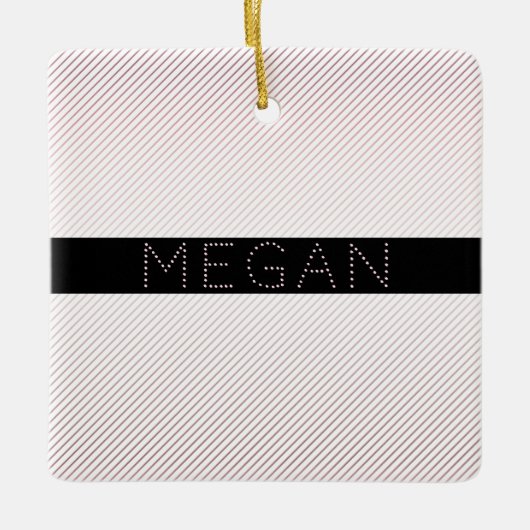 お名前 |薄い白と差し込みバラグラデーションストライプ セラミックオーナメント (正面)