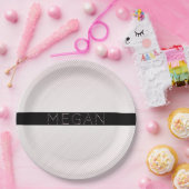 お名前 |薄い白と差し込みバラグラデーションストライプ ペーパープレート (パーティー)