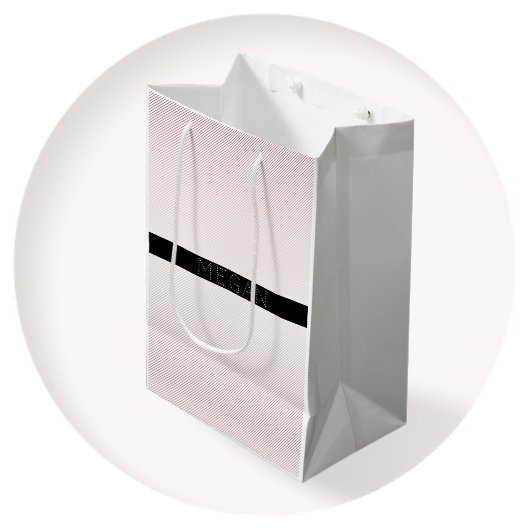 お名前 |薄い白と差し込みバラグラデーションストライプ ミディアムペーパーバッグ