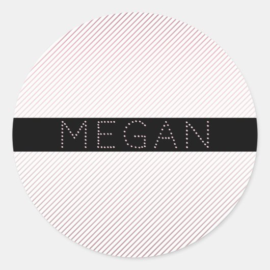 お名前 |薄い白と差し込みバラグラデーションストライプ ラウンドシール (正面)