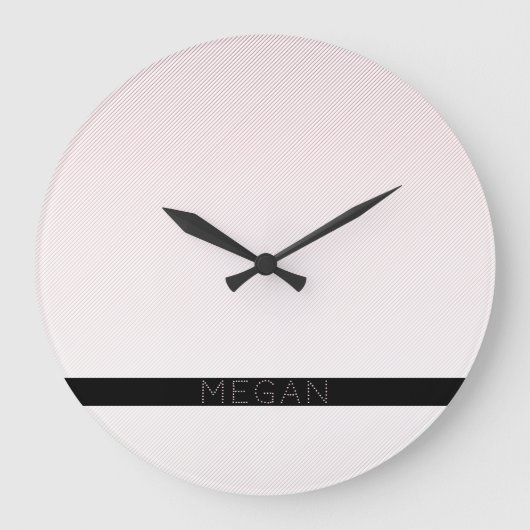 お名前 |薄い白と差し込みバラグラデーションストライプ ラージ壁時計 (正面)