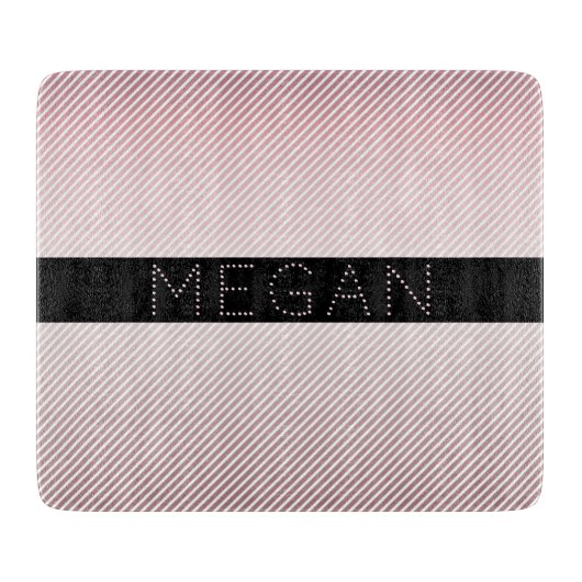 お名前 |薄型バラグラデーションおよび白ストライプ色 カッティングボード (正面)