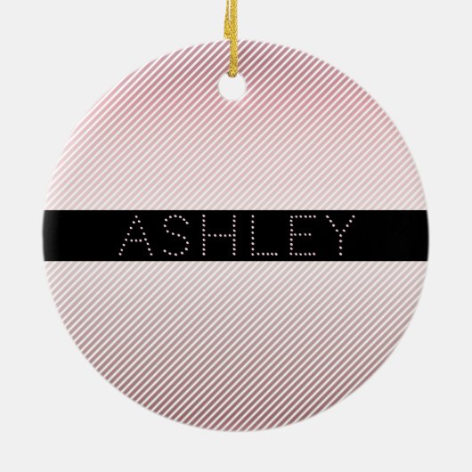 お名前 |薄型バラグラデーションおよび白ストライプ色 セラミックオーナメント (裏面)