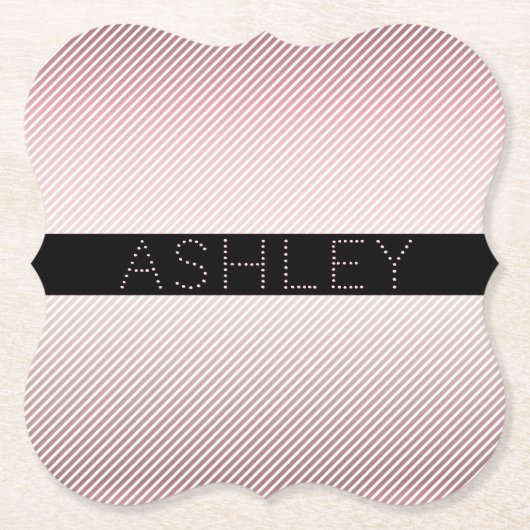 お名前 |薄型バラグラデーションおよび白ストライプ色 ペーパーコースター (正面)