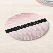 お名前 |薄型バラグラデーションおよび白ストライプ色 ラウンドペーパーコースター (アングル)