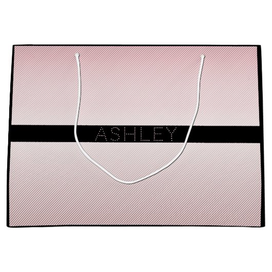 お名前 |薄型バラグラデーションおよび白ストライプ色 ラージペーパーバッグ (正面)