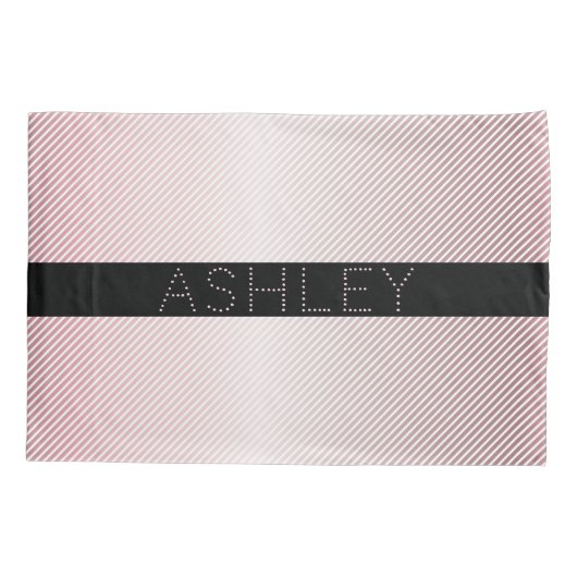 お名前 |薄型バラグラデーションおよび白ストライプ色 枕カバー (裏面-左)