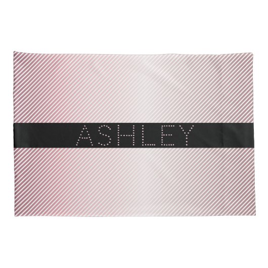 お名前 |薄型バラグラデーションおよび白ストライプ色 枕カバー (裏面-右)