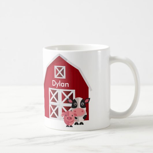 お名前 赤い納屋と農場の動物 子供用マグカップ コーヒーマグカップ (右)