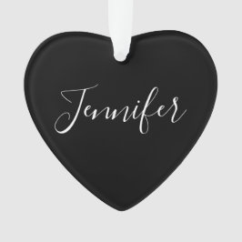 お名前 |黒エレガントの白いスクリプト オーナメント