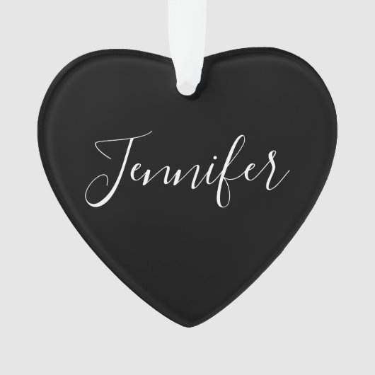 お名前 |黒エレガントの白いスクリプト オーナメント (正面)